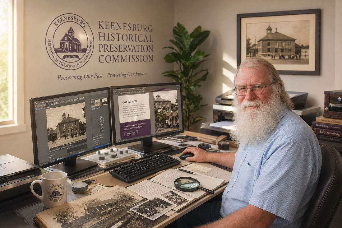 Historic family photographs being scanned on a table